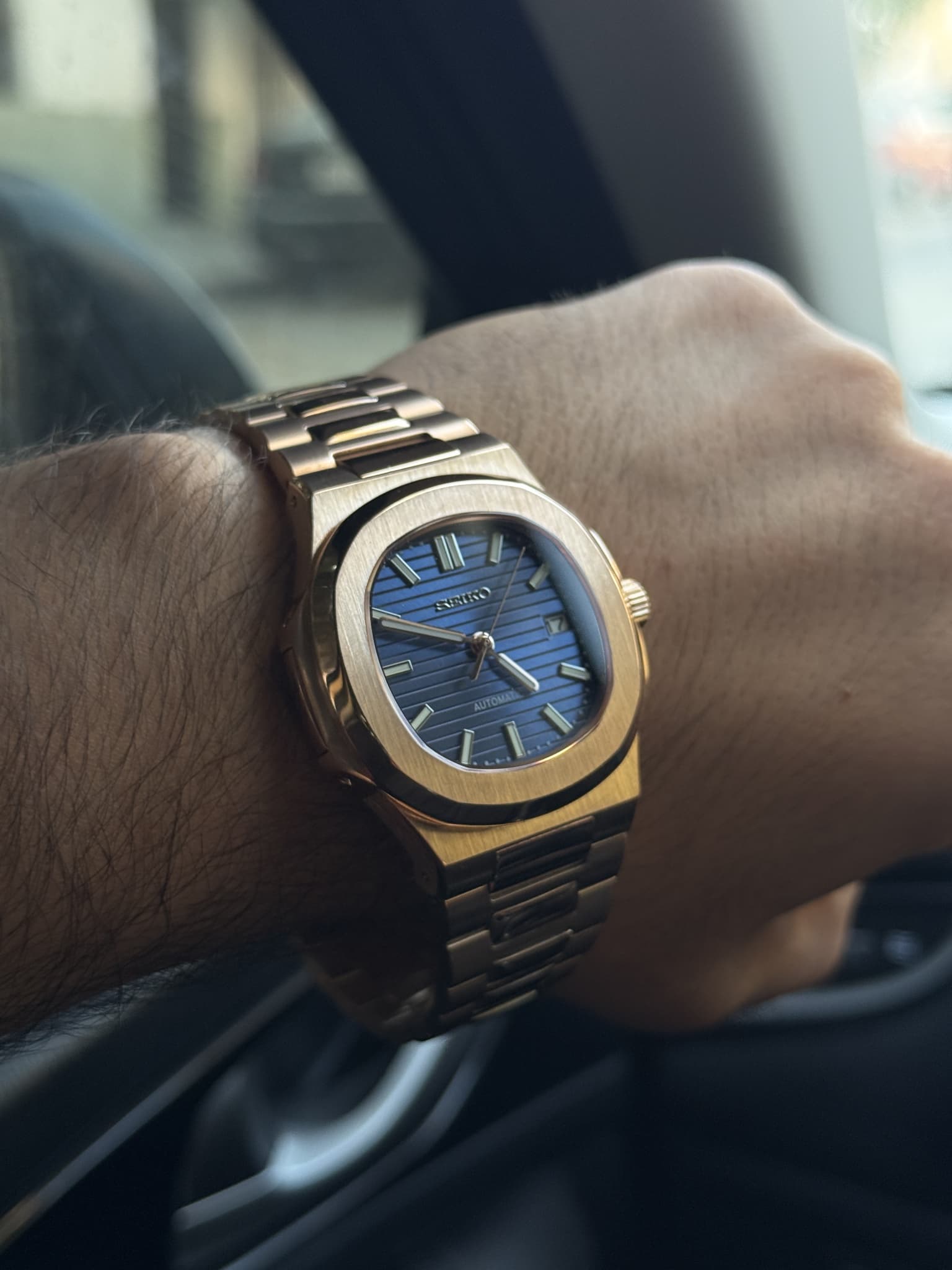 Seiko Mod “Nautilus Blue Dial” Reloj Automático De Acero Inoxidable Color Oro Rosa