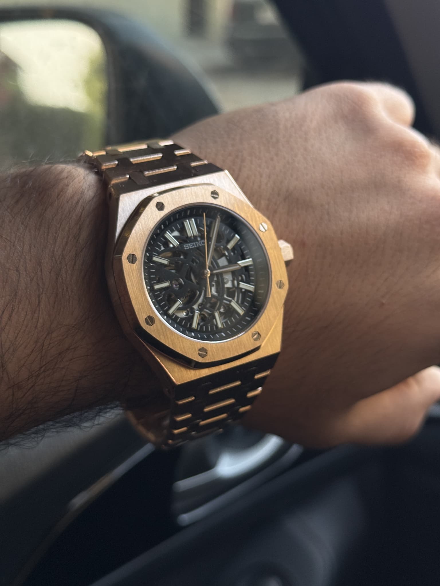 Seiko Mod “Royal Oak Rose Gold Openheart” Reloj Automático de Acero Inoxidable Con Maquinaria Expues
