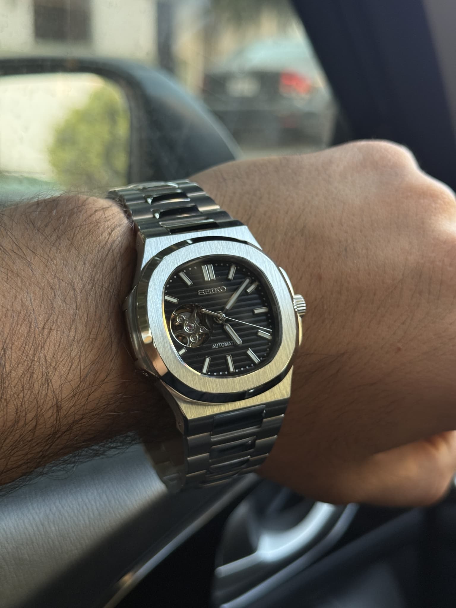 Seiko Mod Nautilus Openheart Reloj Automático de Acero Inoxidable
