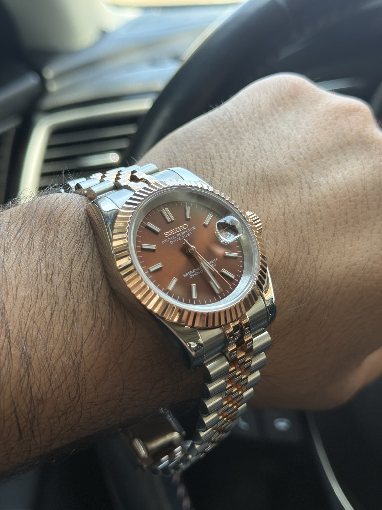 Seiko Mod Datejust Two Tone Reloj Automático de Lujo Acero Inoxidable