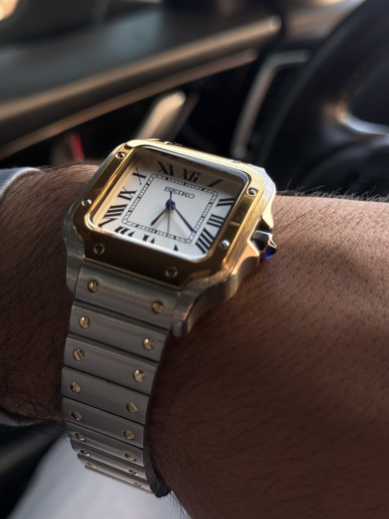 Seiko Mod Santos Two Tone Reloj De Lujo Automático De Acero Inoxidable