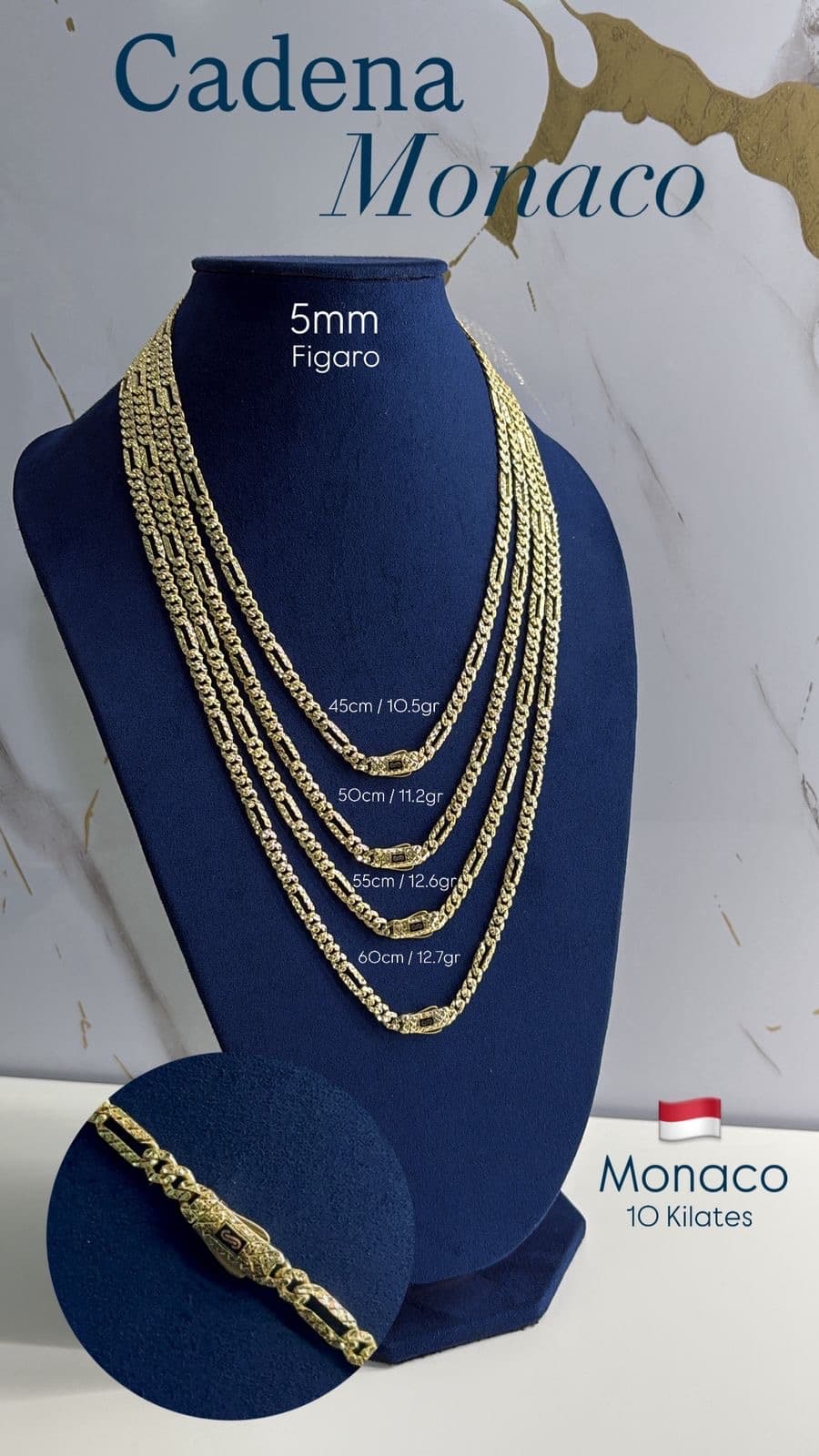 Cadenas Mónaco De Oro Italiano 10k