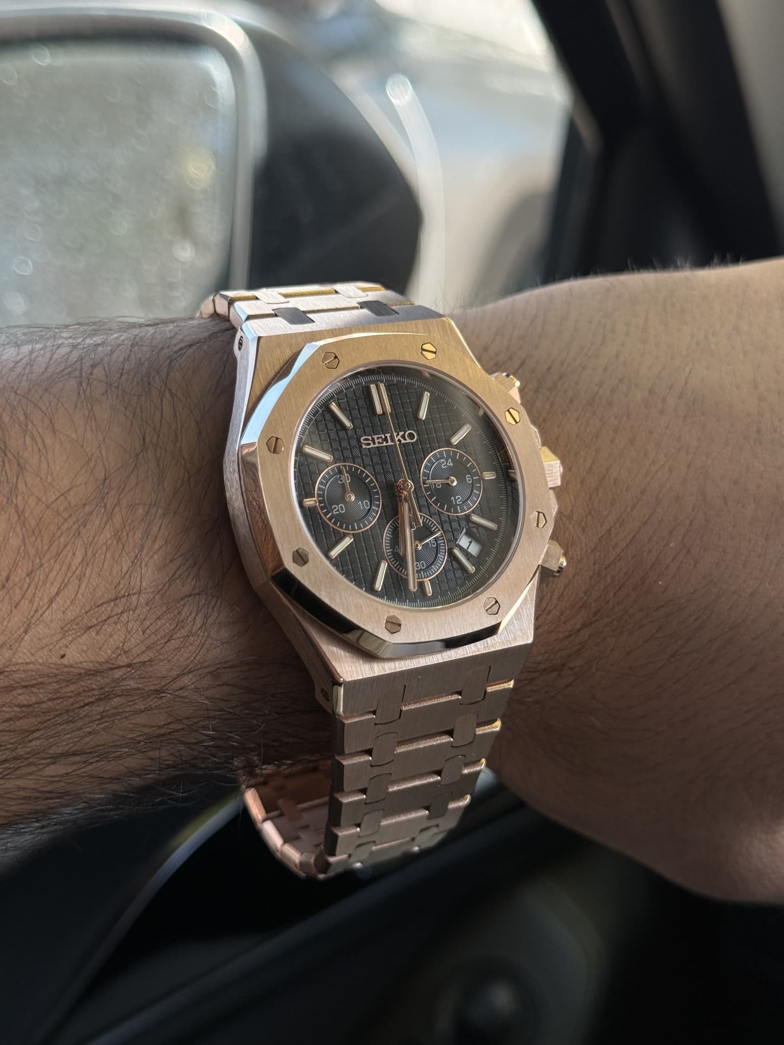 Seiko Mod Royal Oak Rose Gold Reloj Automático Color Oro Rosa Con Cronógrafo