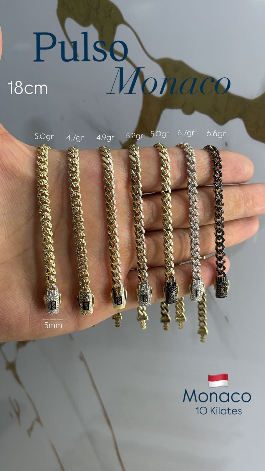 Pulsos De Oro Italiano Mónaco Chain De 10K